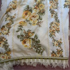 Vintage Sears Queen Flat Sheet With Fringe 70s Yellow Roses Perma Prest EUC